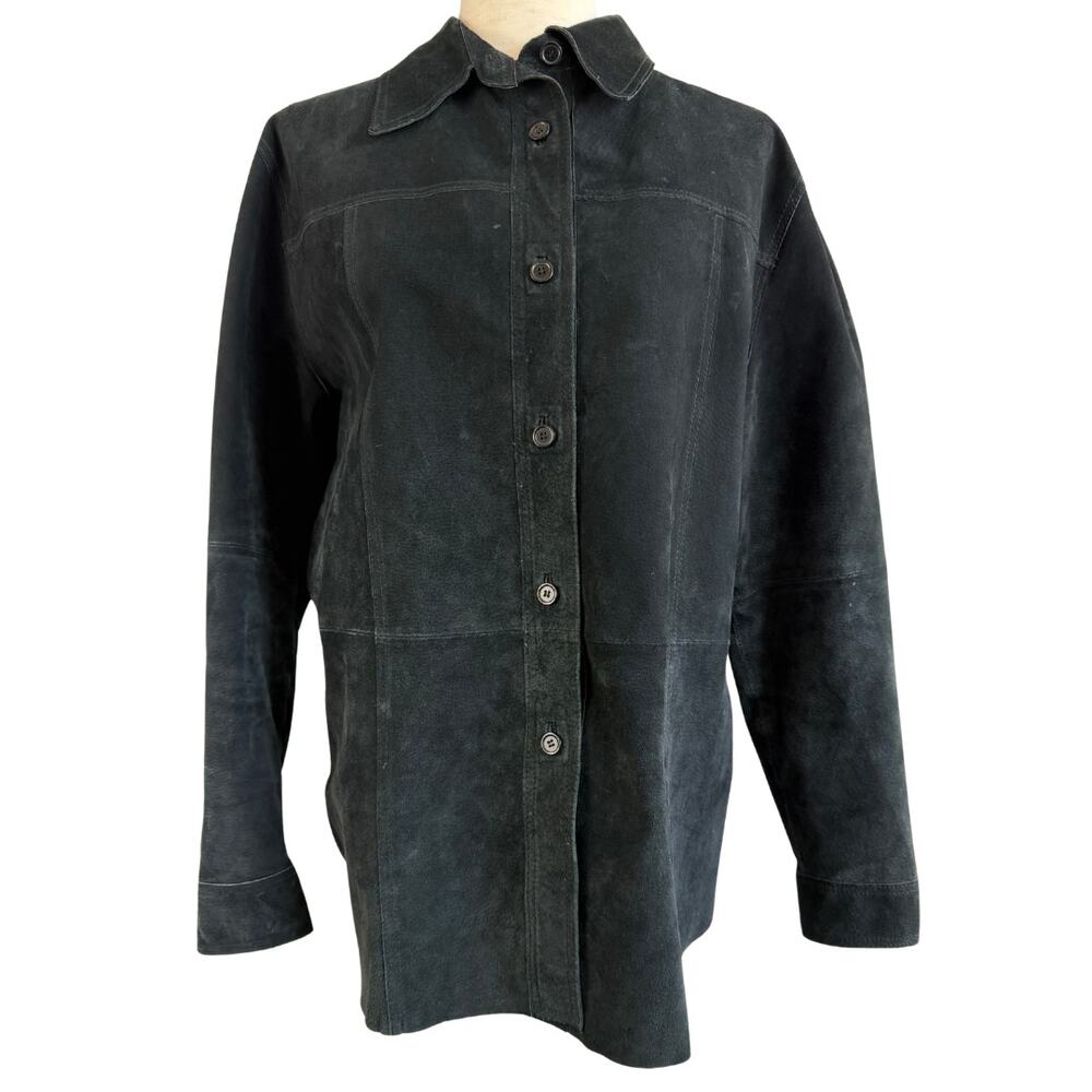 Nygard Collection Genuine Suede Leather Shirt Jacket Shacket Black Size 12